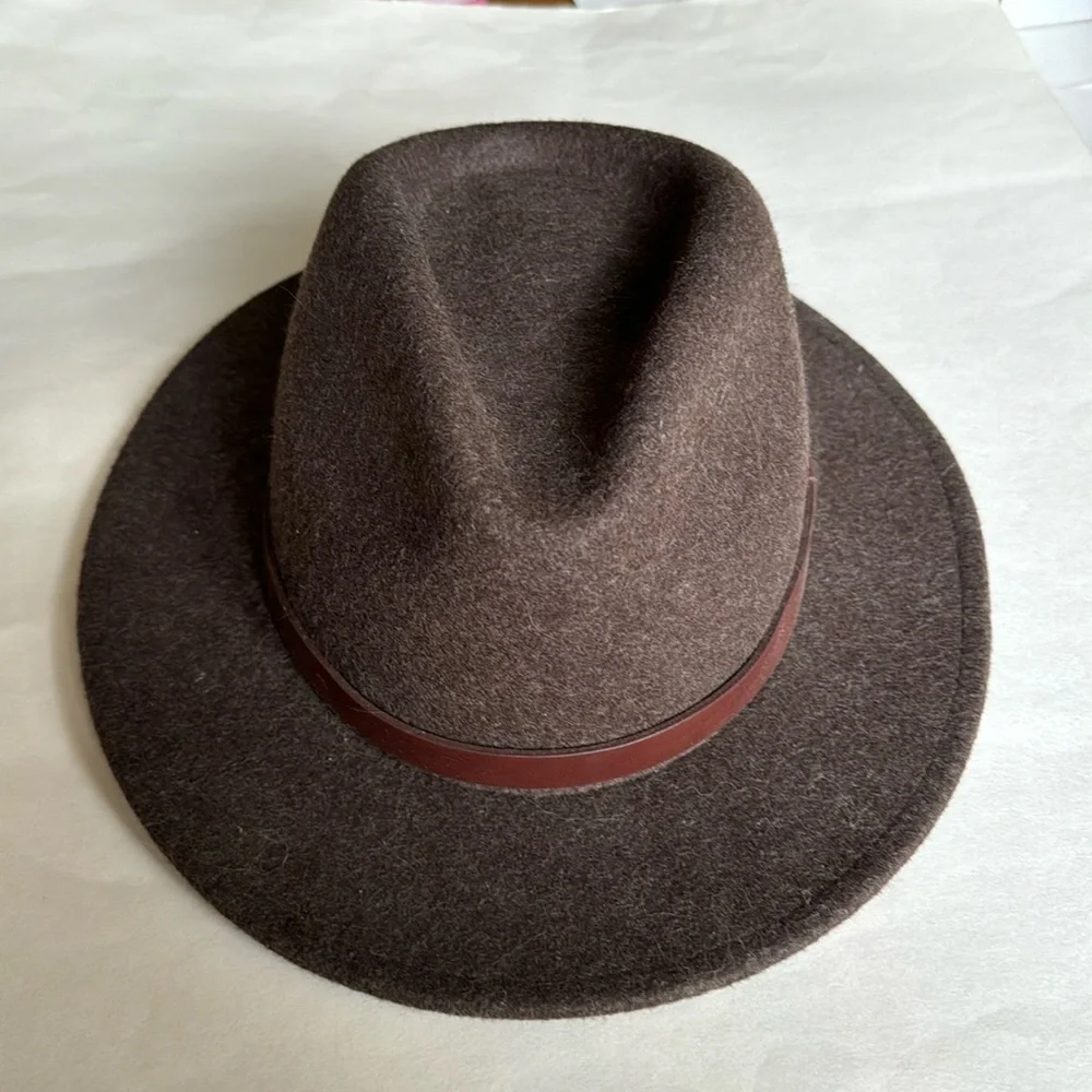 BRIXTON CLASSICS MESSER FEDORA Hat Brown Wool Faux Leather Band Sz M NWOT $75